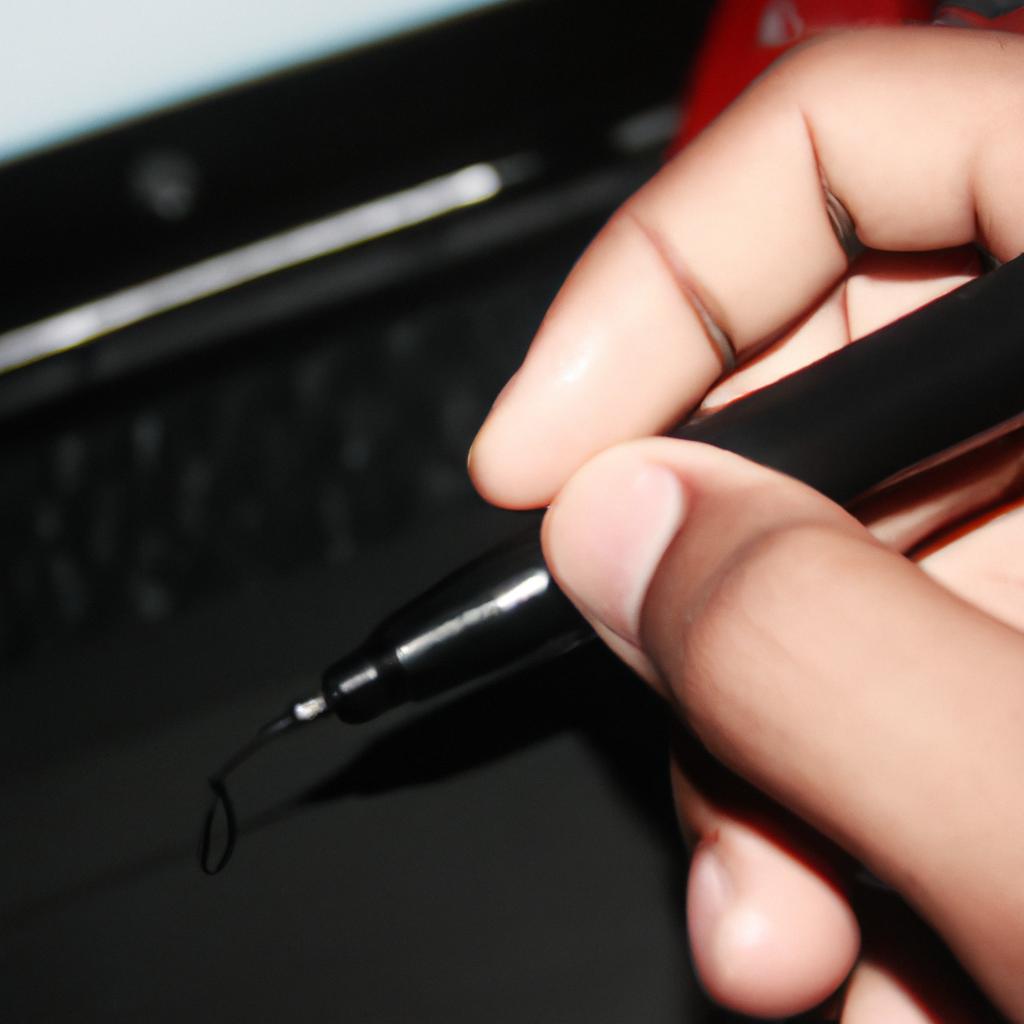 Person holding a pen, editing
